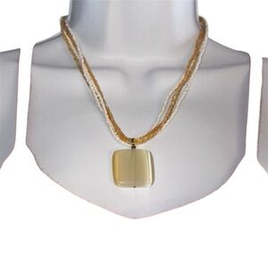 Y2K Glass Bead Brown Moonstone Square Pendant